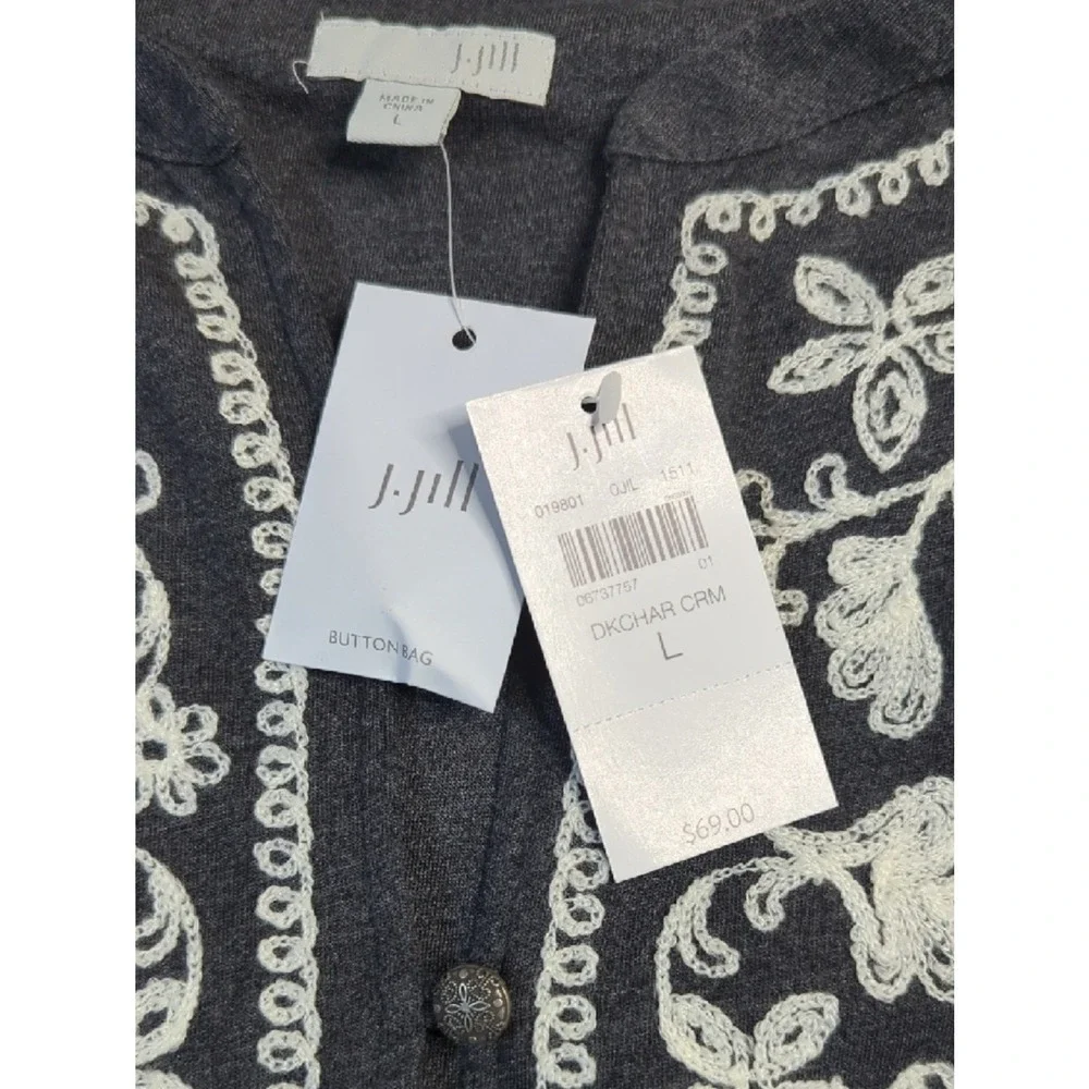 J. Jill NWT Embroidered Button Front Top Long Sleeve Size L Boho - Picture 3 of 10